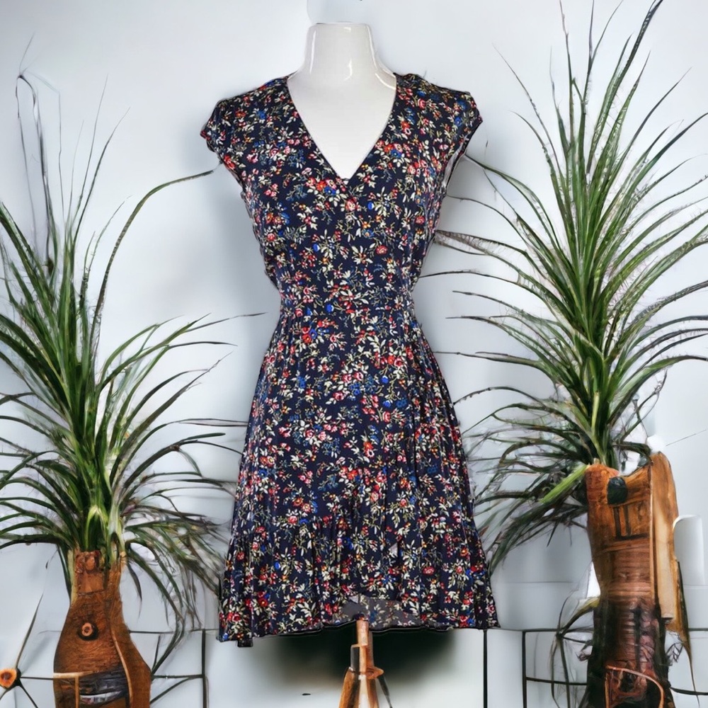 J.Crew Navy Floral Front Wrap Dress